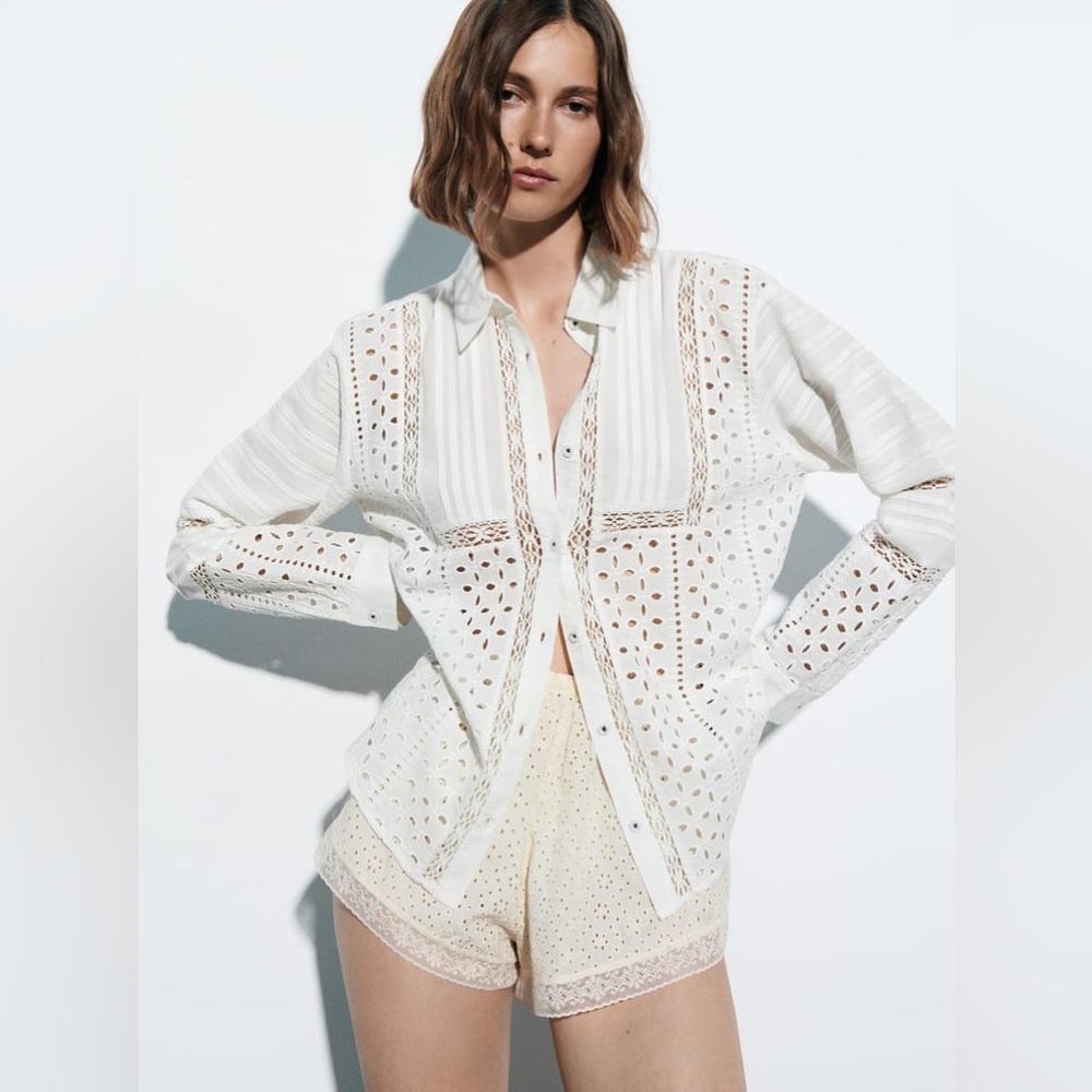 Zara openwork embroidered shirt